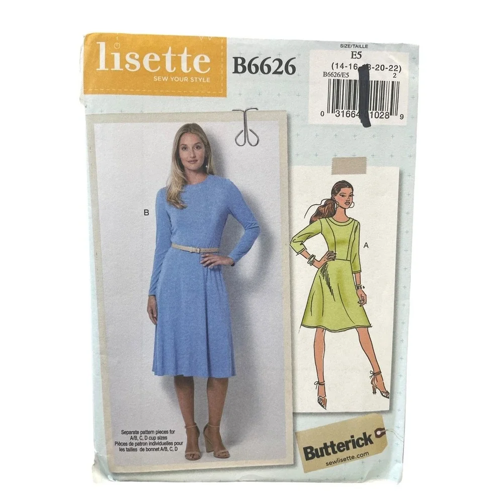 Lisette Butterick B6626 Dress‎ ES 14-22 Misses Petite Knit Cup Sizes A-D